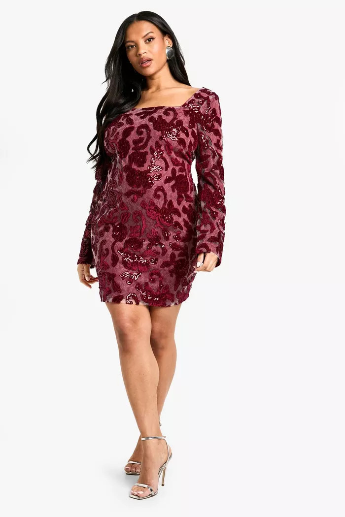 Plus Demask Square Neck Bodycon Dress | boohoo (US & Canada)