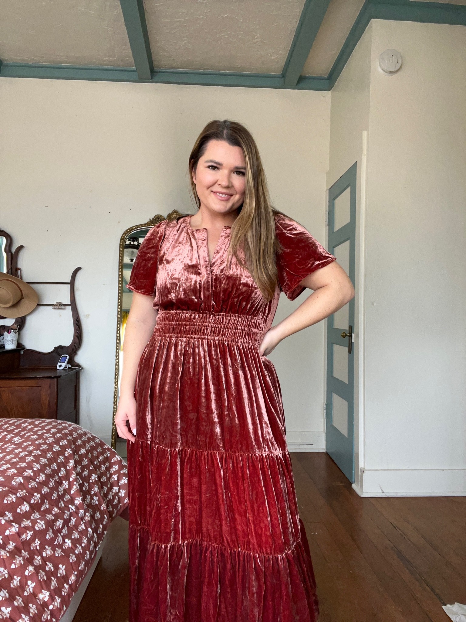 Anthropologie red velvet store dress