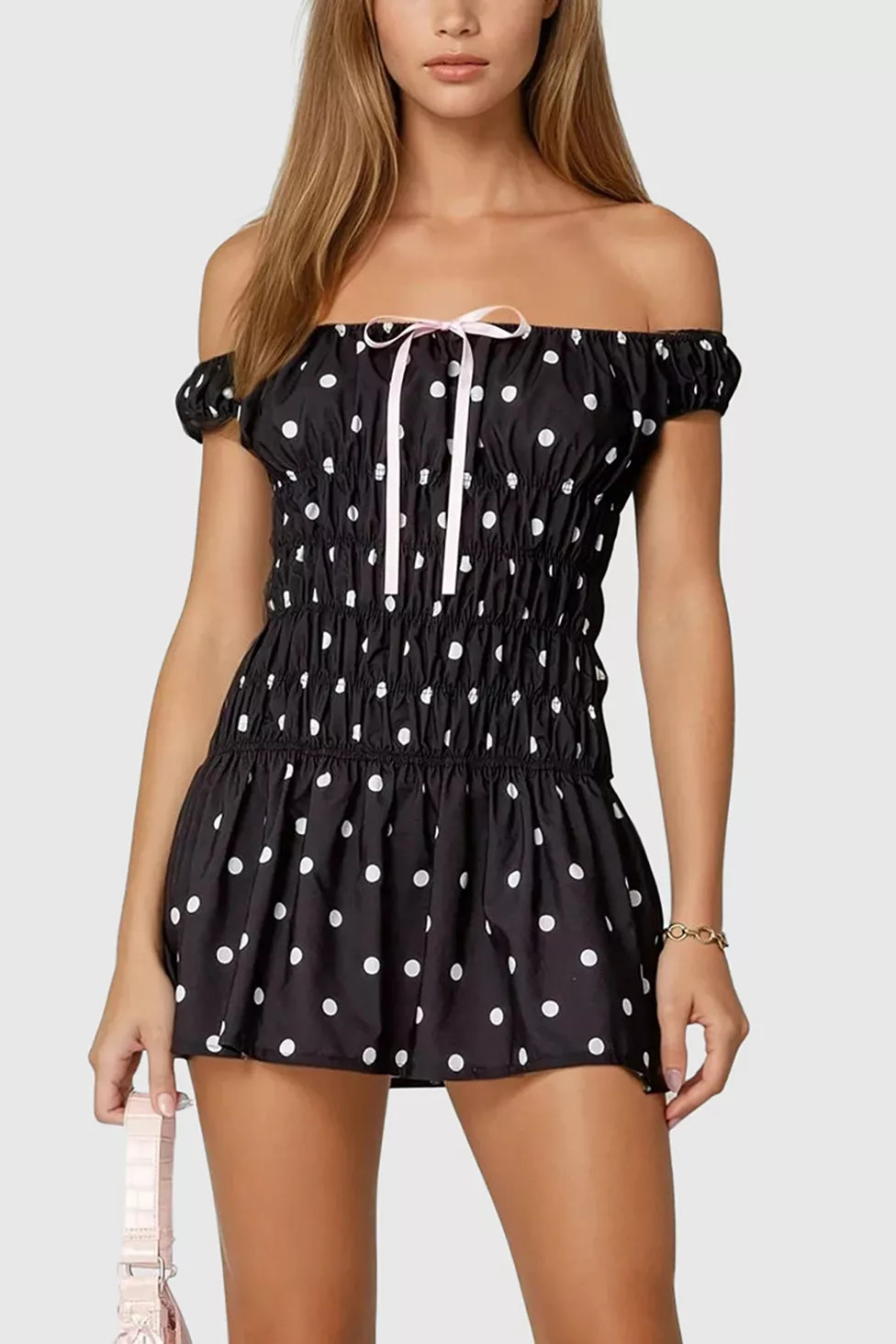 Edikted Jonie Scrunch Polka Dot Mini Dress | Urban Outfitters (US and RoW)