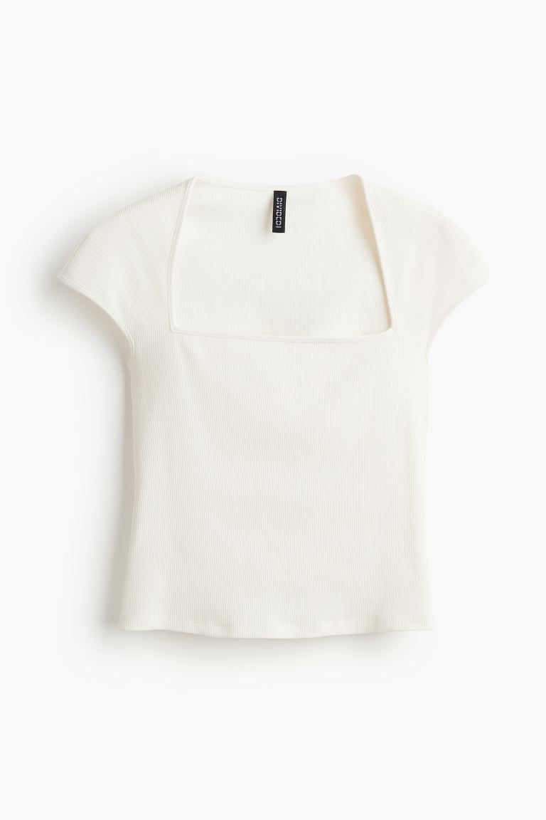 Cap-sleeved Top - Square Neckline - Short sleeve - Cream - Ladies | H&M US | H&M (US + CA)