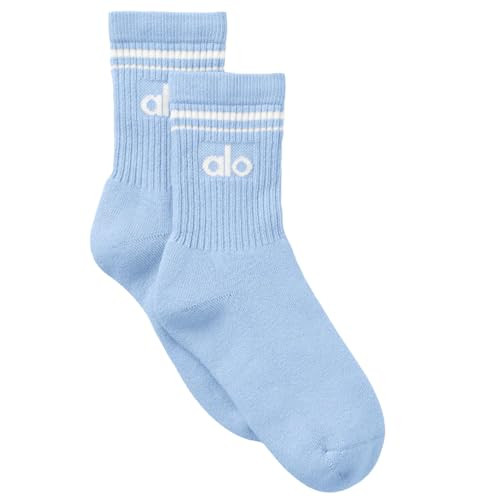 Alo Yoga Unisex Throwback Half-Crew Socks Seashell Blue/White Medium | Amazon (US)