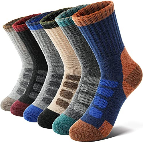 Anlisim Kids Merino Wool Hiking Socks Boys Girls Toddlers Thermal Winter Warm Crew Thick Cushion Gift Socks 6 Pairs (Check, 8-12 Y) | Amazon (US)