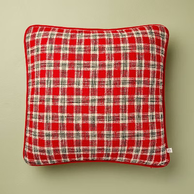 18"x18" Plaid Square Toss Pillow Red - Hearth & Hand™ with Magnolia | Target