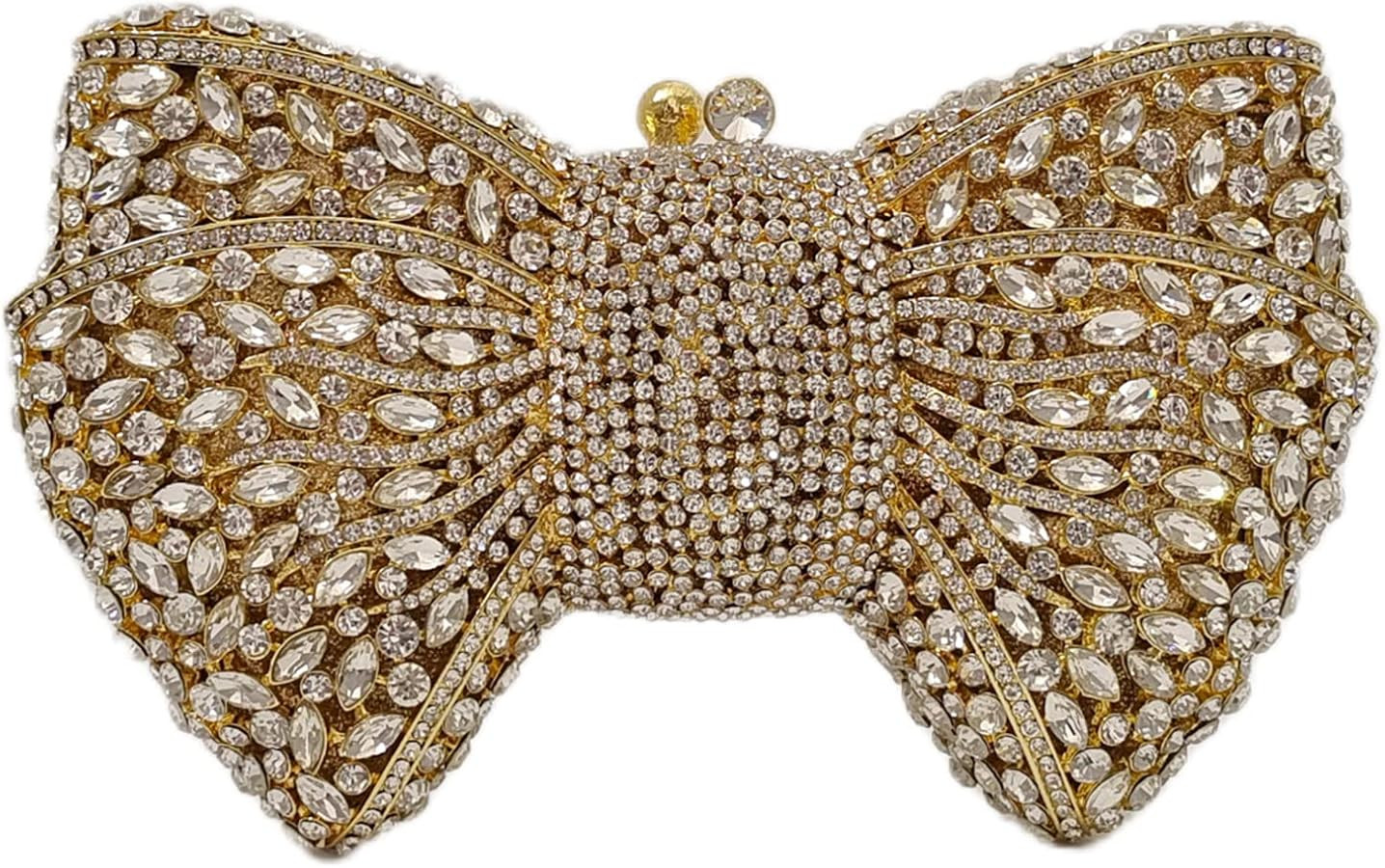 HUANG ZHUANG Bowknot Luxury Crystal Clutch Women Glitter Rhinestone Evening Bag for Party Wedding | Amazon (US)