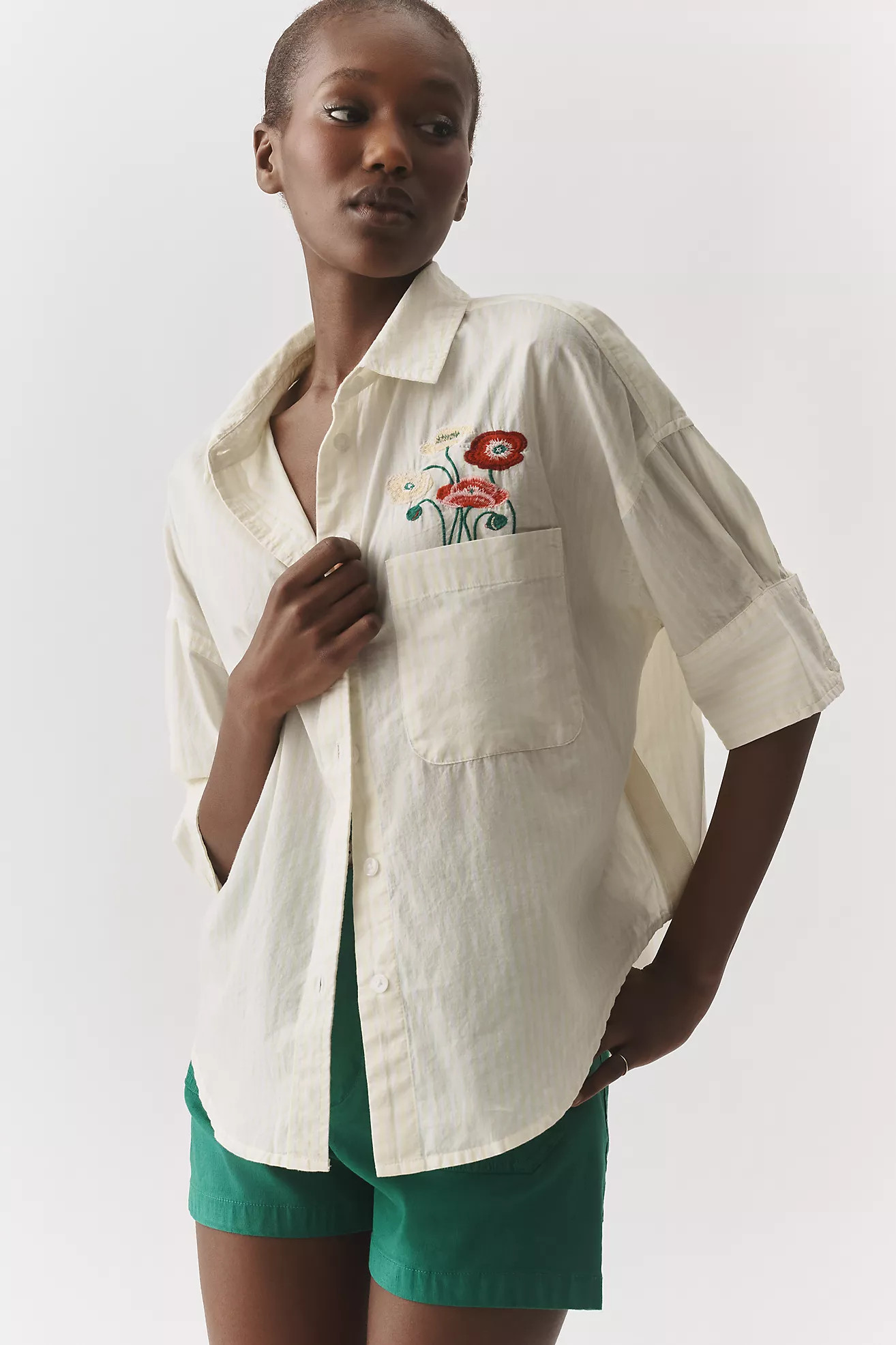 Mabel Boxy Oxford Embroidered Shirt by Maeve | Anthropologie (US)