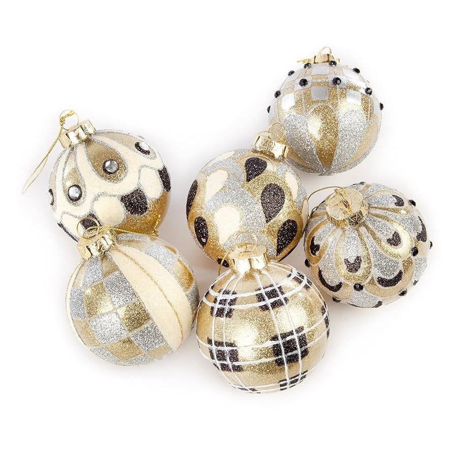 MACKENZIE-CHILDS Set of 6 Golden Hour Glass Ornaments, Christmas Tree Decorations Set | Amazon (US)