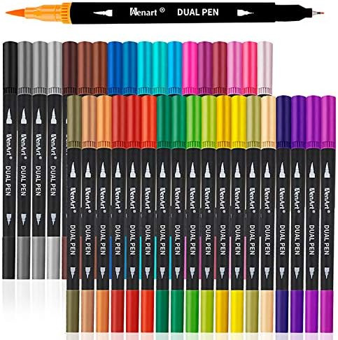 Dual Markers Brush Pen, Colored Pen Fine Point Art Marker & Brush Highlighter Pen for Adult Color... | Amazon (US)