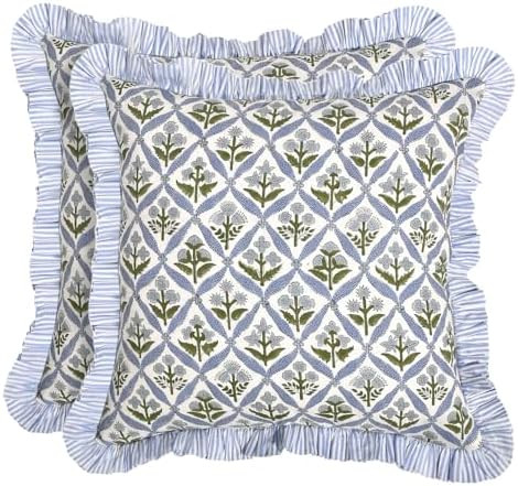 Ridhi Block Print Light Steel Blue Throw Pillow Cover 20" x 20" (Pack of 2) Decorative Cushion Co... | Amazon (US)