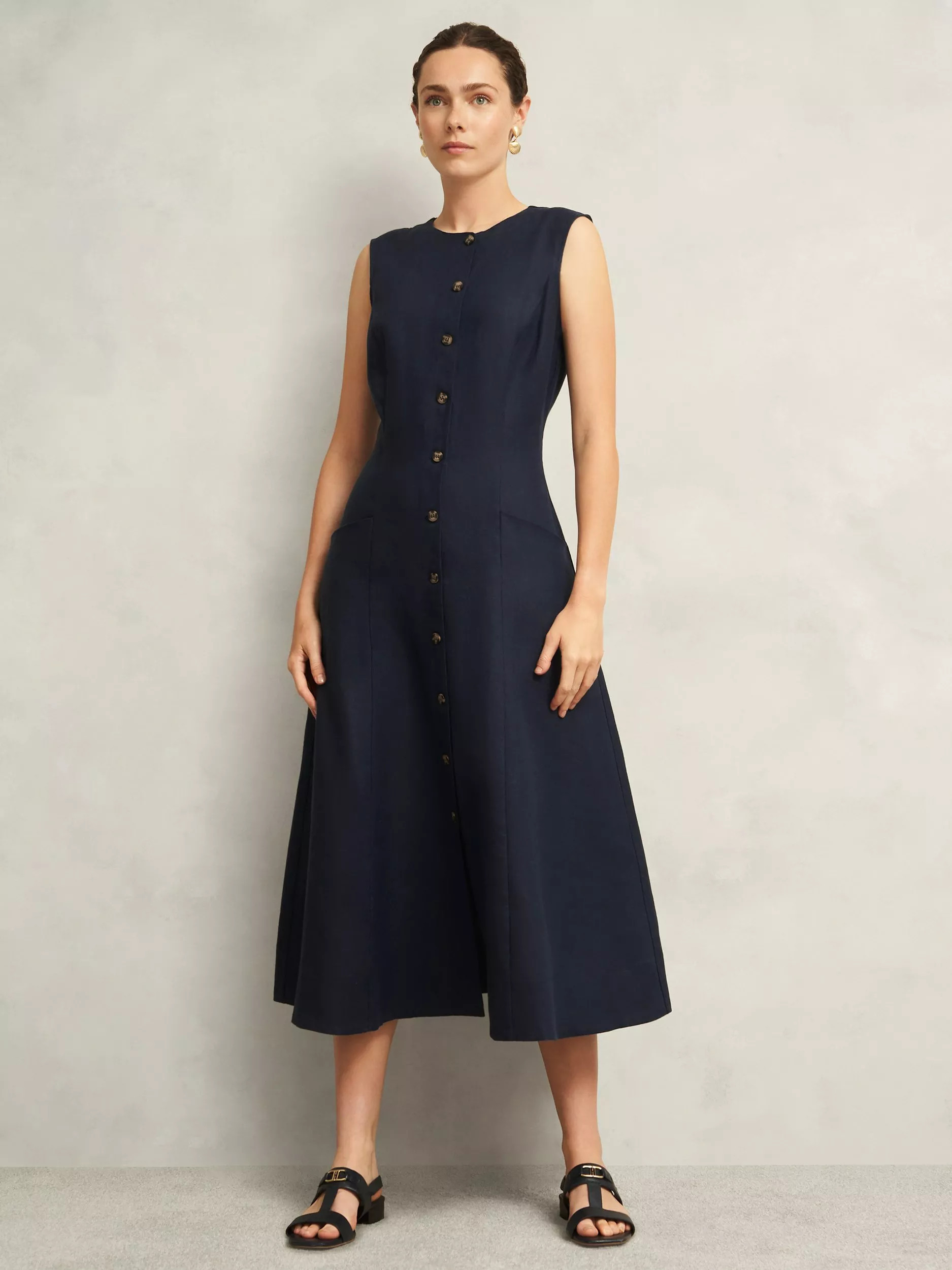 Hobbs Carmen Pure Linen Shirt Dress, True Navy | John Lewis (UK)