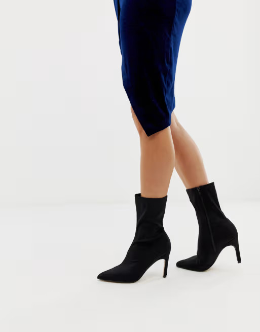 PrettyLittleThing kitten heel sock boot in black | ASOS US