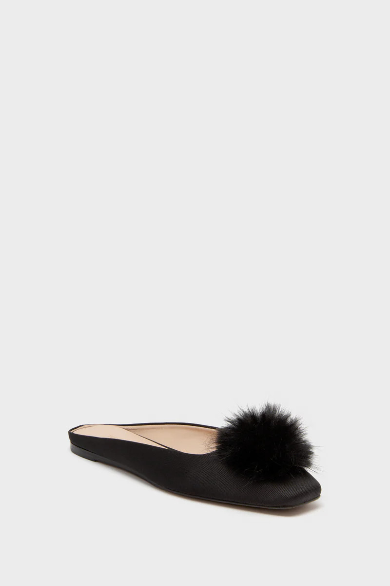 Black Silk Faille Nilli Flats with Pom Pom | Tuckernuck (US)