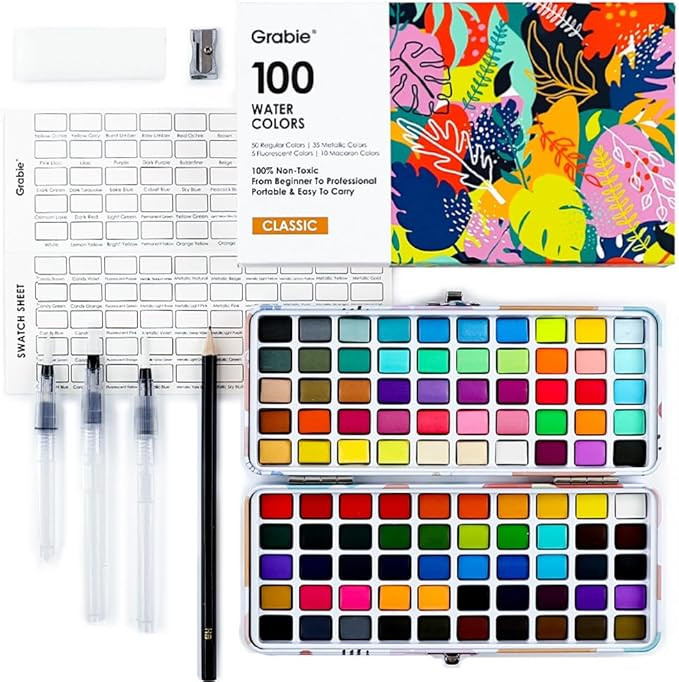 100 Colors Watercolor Paint Set - 50 Regular, 35 Metallic, 10 Macaron and 5 Fluorescent Colors - ... | Amazon (US)