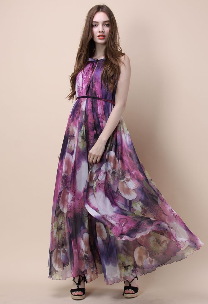 Mysterious Purple Floral Maxi Slip Dress | Chicwish