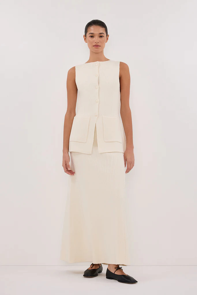 AVA CREAM LONGLINE KNIT MIDI SKIRT | DISSH