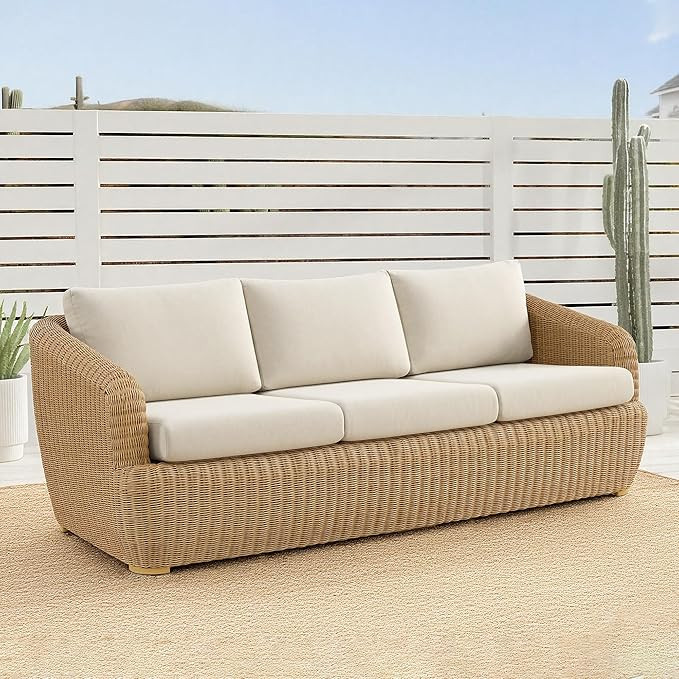 CHITA Patio Wicker 3-Seater Sofa with Removable Cushion, Backyard Rattan Chair for Sunrooms, Pati... | Amazon (US)