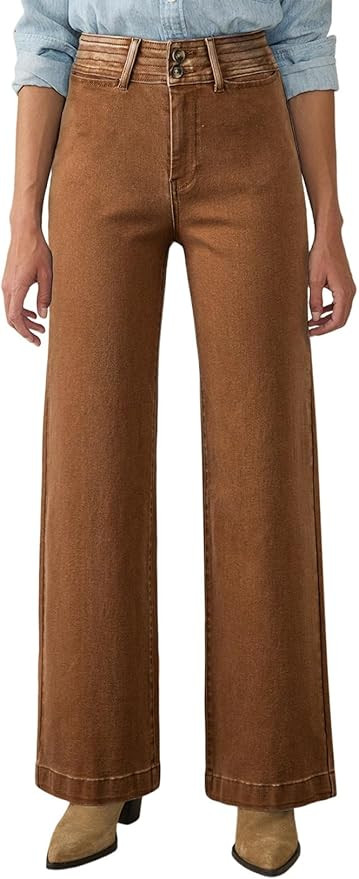 Astylish Women Wide Leg Jeans High Waisted Double Buttoned Stretchy Straight Leg Jeans Loose Tren... | Amazon (US)