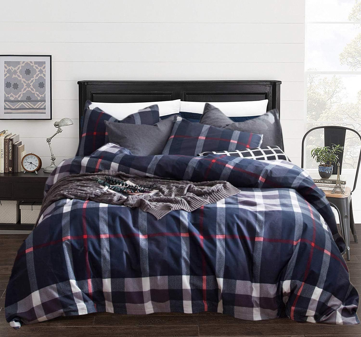 Amazon.com: CLOTHKNOW Boys Duvet Cover Sets Twin Cotton Geometric Bedding Blue Plaid Bedding Sets... | Amazon (US)