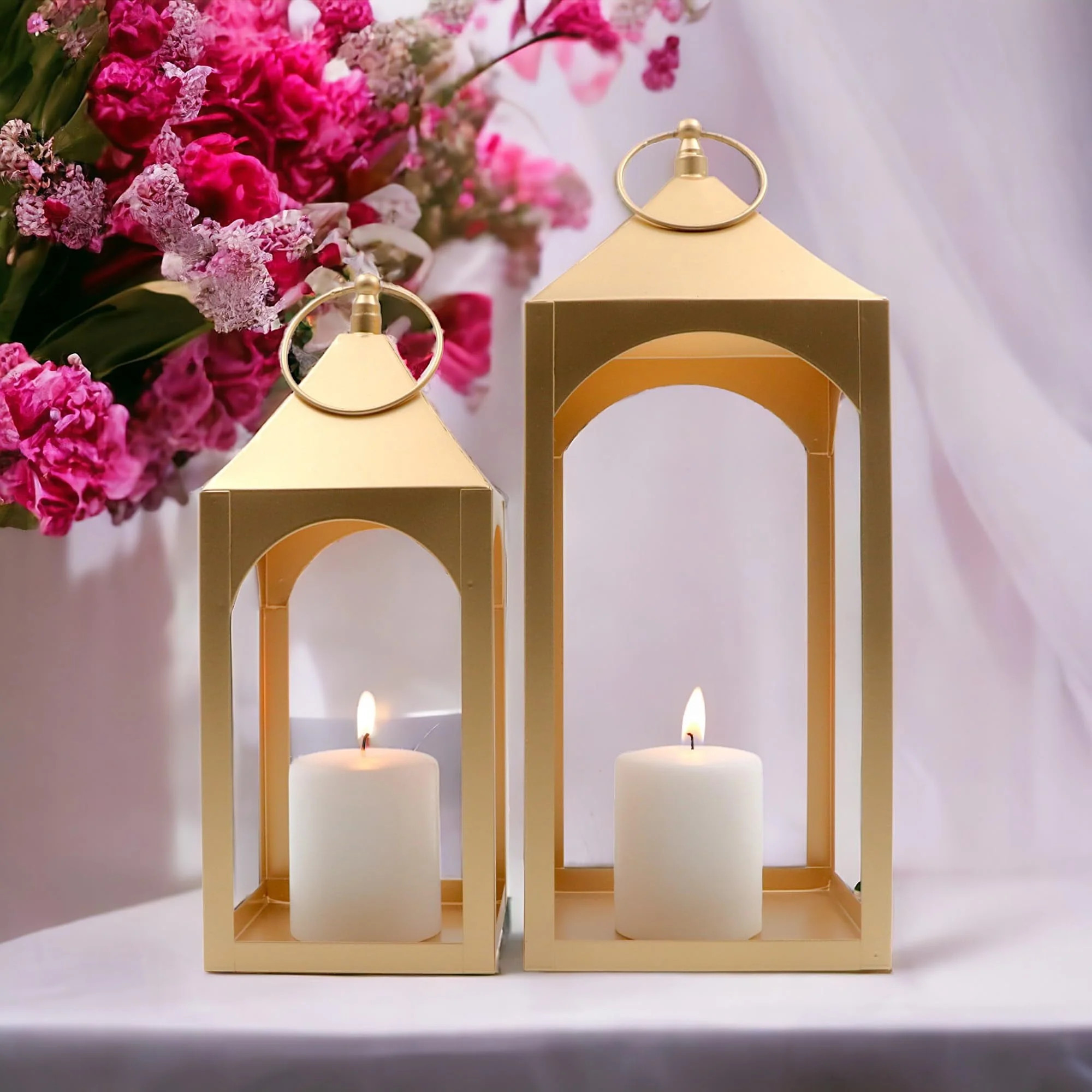 Hosley Set of 2 Gold Metal Lanterns, Large Modern Classic Style, Ideal for Home Decor, Weddings, ... | Walmart (US)