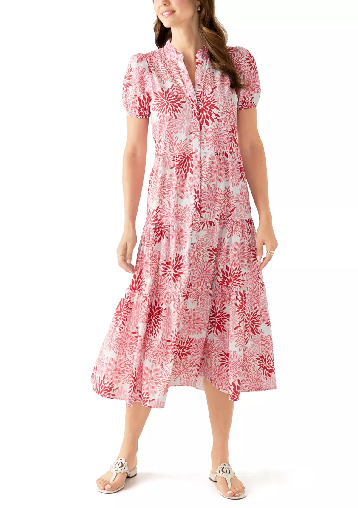 Women's Midi Poplin Printed Tiered Dress | Belk