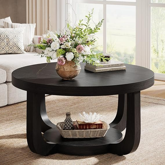 Tribesigns Round Coffee Table, 2-Tier Circle Coffee Table with Storage, Modern Wooden Accent Cent... | Amazon (US)