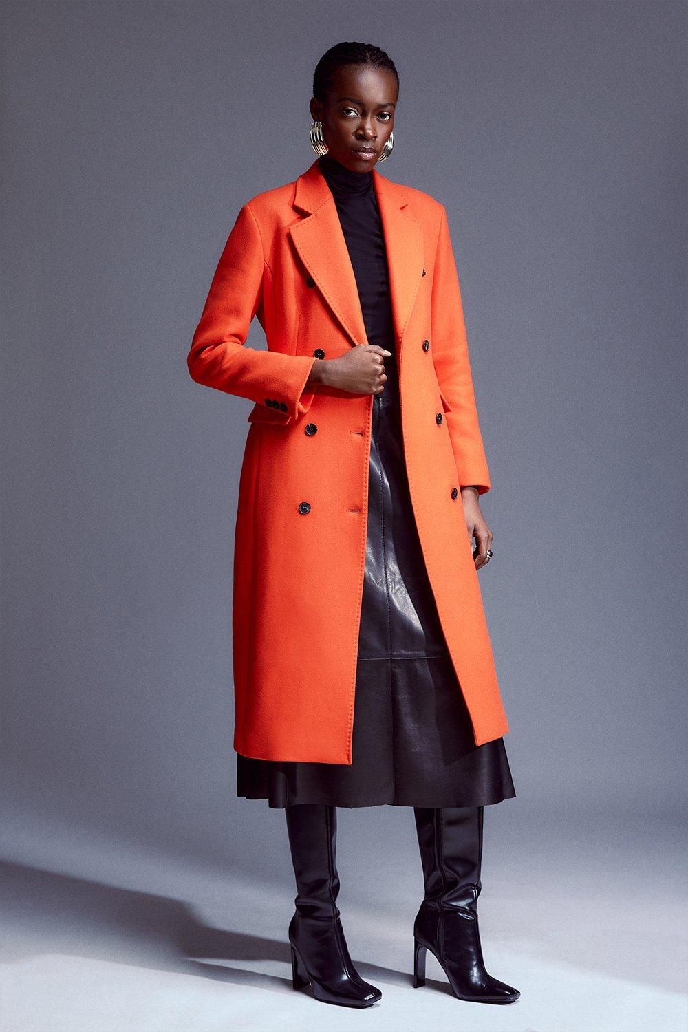 Italian Wool Blend Double Breasted Tailored Coat | Karen Millen UK + IE + DE + NL