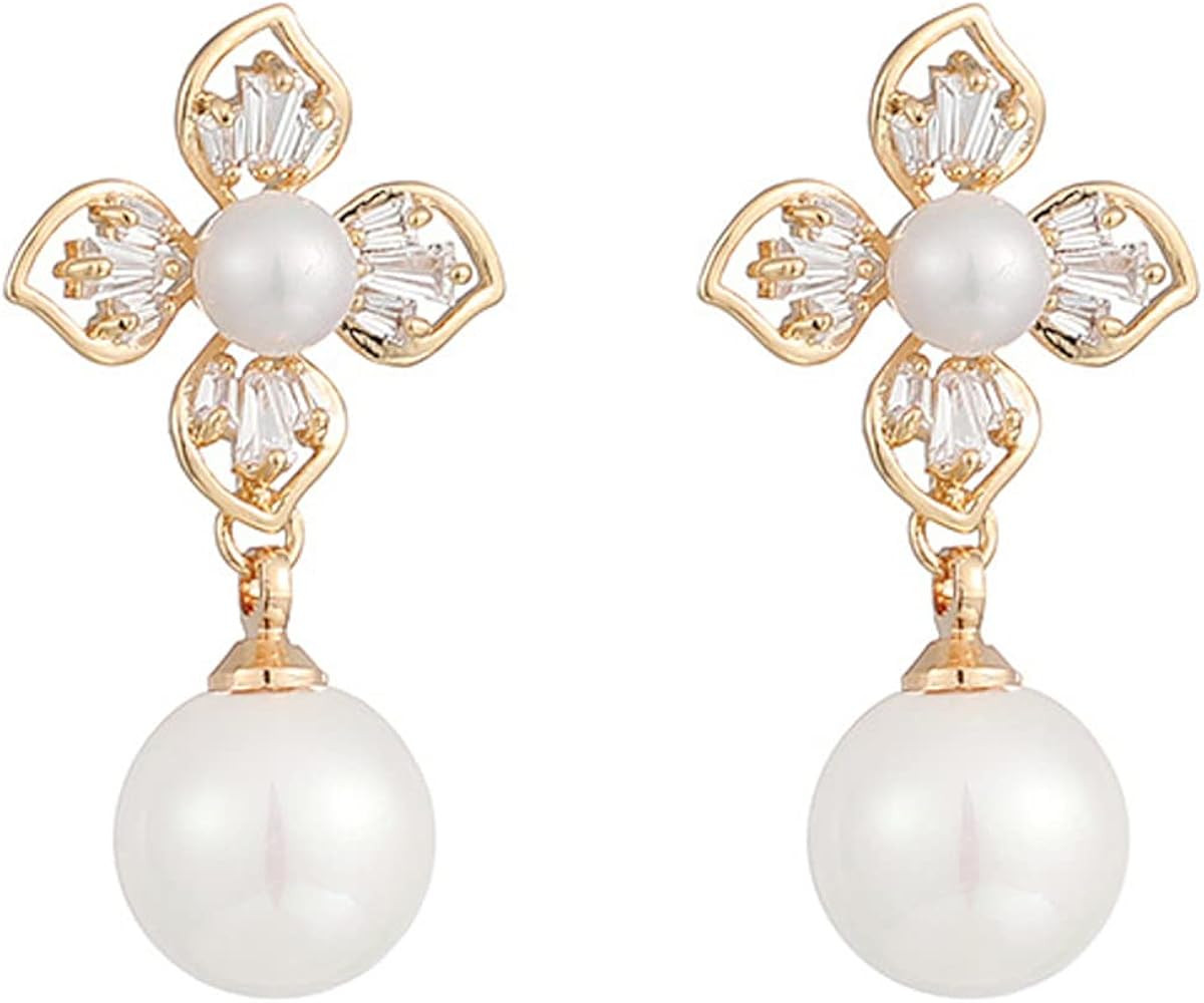 Amazon.com: long pearl earrings Gold Long Tassel Pearl Earrings for Women 925 Sterling Silver nee... | Amazon (US)