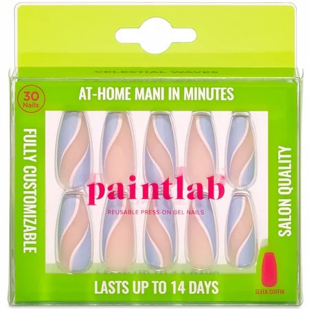 PaintLab Long Sleek Coffin Press On False Nails, Celestial Waves, 30 Count | Walmart (US)