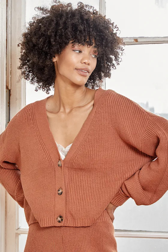 Known To Be Cozy Rusty Rose Cropped Cardigan Sweater | Lulus