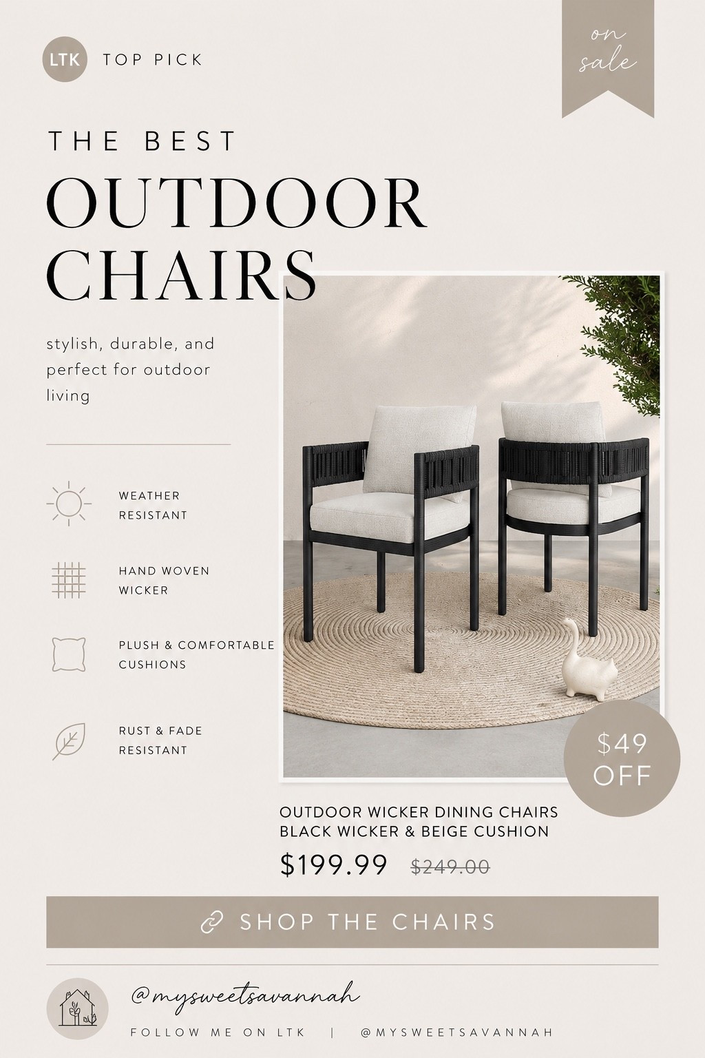 Outdoor Chairs That Look Designer

These outdoor dining chairs look so much more expensive than they are. I love the black woven detail mixed with the soft neutral cushions for that elevated rustic modern look. Such a good find for patios, outdoor kitchens, or cozy summer entertaining spaces.

#LTKSeasonal #LTKSaleAlert #LTKHome