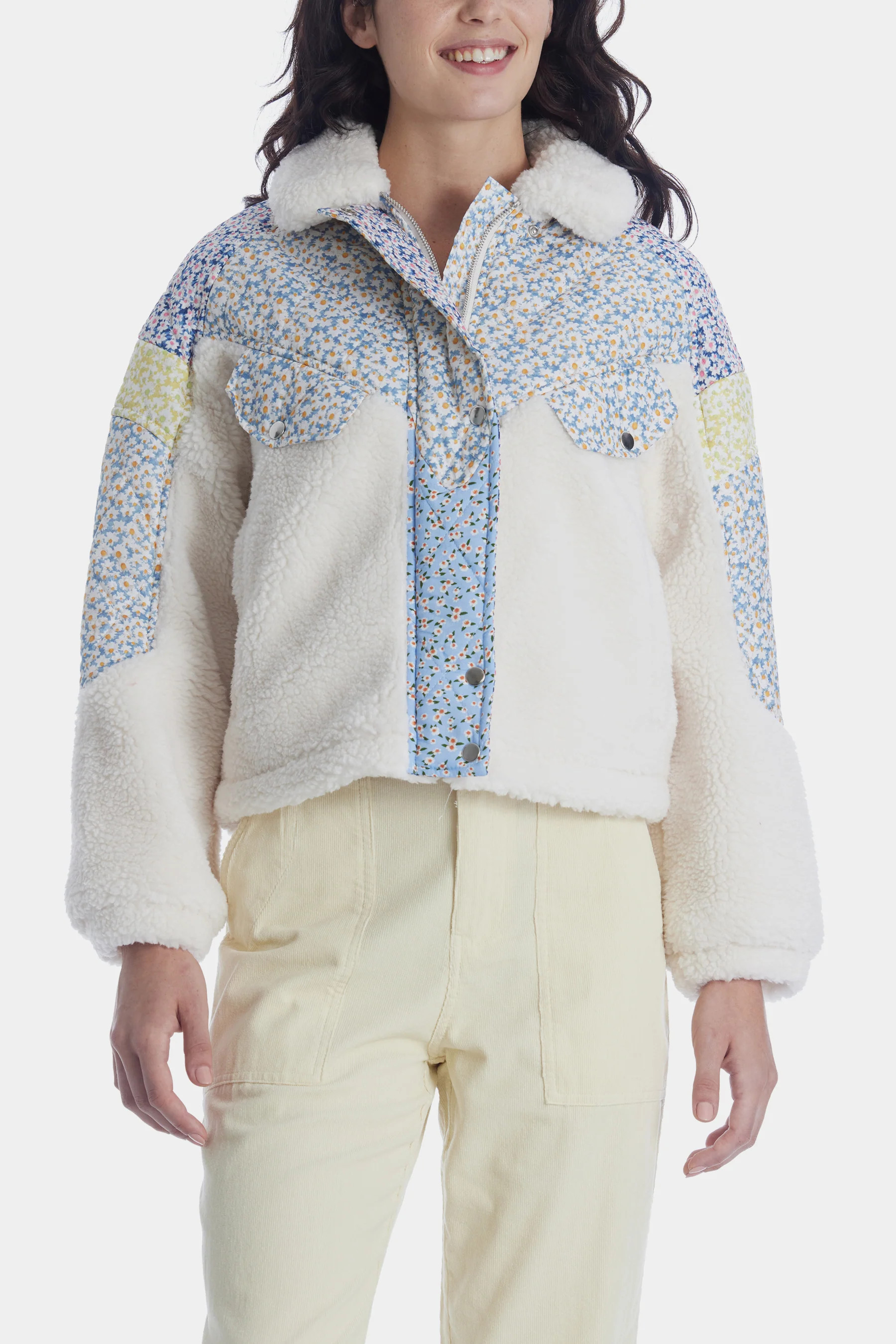 Blank NYC Women's Flower Patch Collared Sherpa Jacket in White XL Lord & Taylor | Lord & Taylor