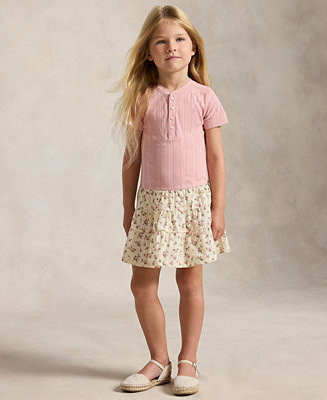 Girls' 2T-6X Floral-Skirt Pointelle-Knit Cotton Dress | Macy's