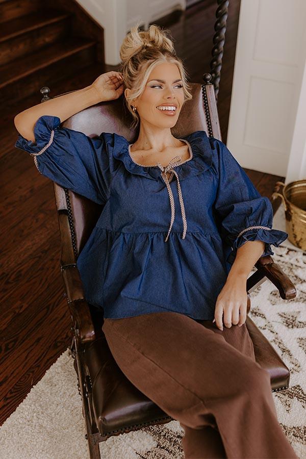 Heartfelt Happiness Chambray Top | Impressions Online Boutique