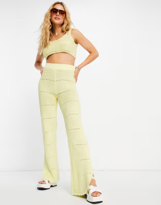 ASOS DESIGN co-ord crochet wide leg trouser in yellow | ASOS (Global)