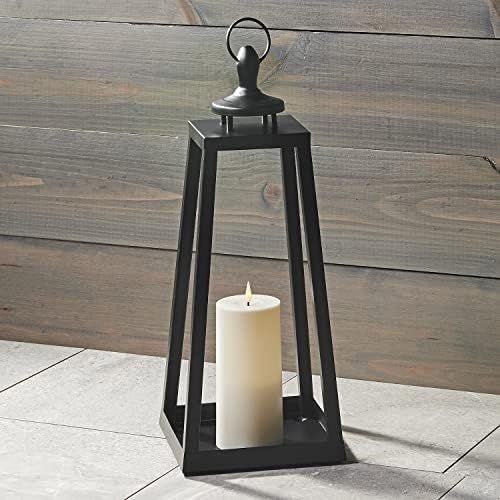 Black Lantern with Flameless Candle - 16 Inch, Metal Frame, Battery Powered, Indoor / Outdoor, De... | Amazon (US)