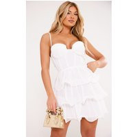 White Chiffon Pleat Cup Detail Frill Bodycon Dress | PrettyLittleThing CAN