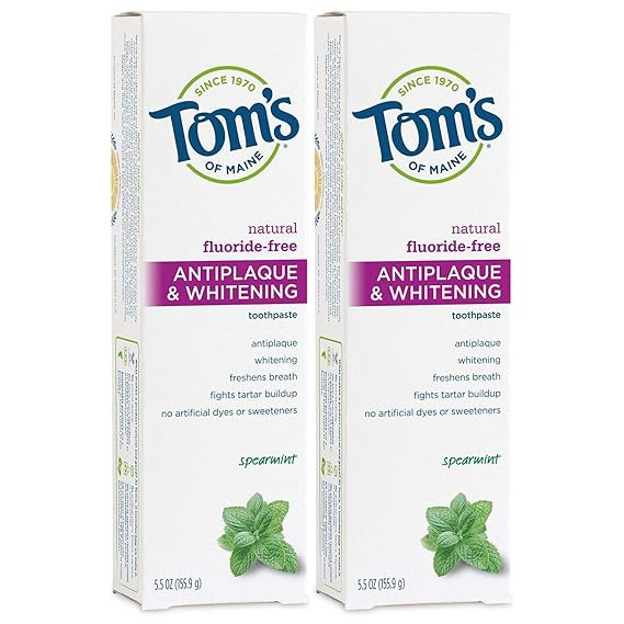 Tom's of Maine Fluoride-Free Antiplaque & Whitening Natural Toothpaste, Spearmint, 5.5 oz. 2-Pack | Amazon (US)