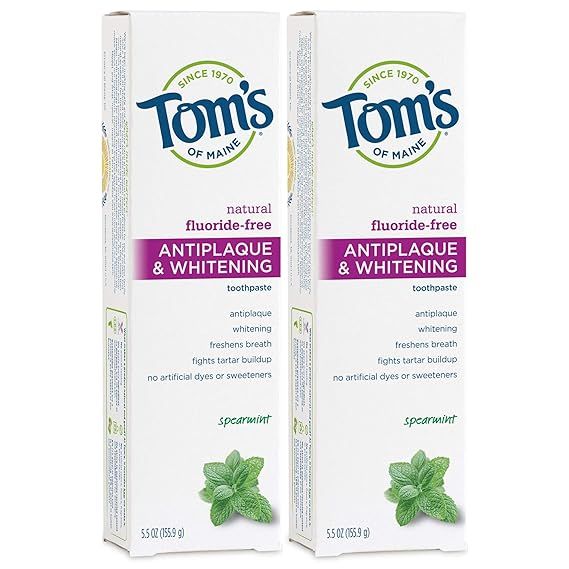 Tom's of Maine Fluoride-Free Antiplaque & Whitening Natural Toothpaste, Spearmint, 5.5 oz. 2-Pack | Amazon (US)