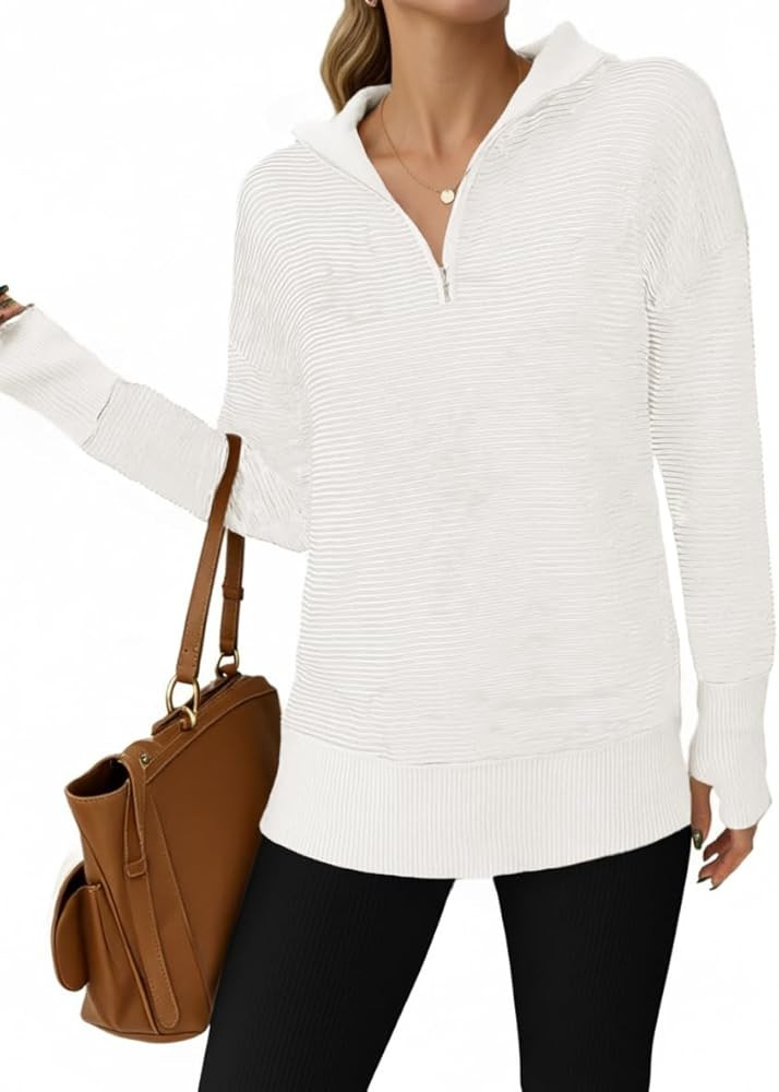 Saodimallsu Womens Quarter Zip Sweaters Striped Color Block Knit Sweatshirt Casual Trendy Pullove... | Amazon (US)