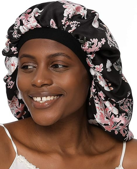 Double Layer Long Satin Bonnet Sleep Cap for Women Including 2pcs Headband | Amazon (US)