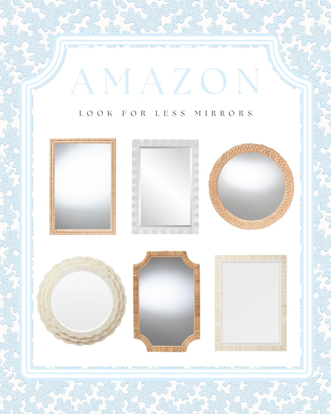 Amazon look-for-less mirrors that bring major coastal charm ✨ These woven, rattan, and scalloped styles give you that high-end Serena & Lily vibe without the designer price tag. Perfect for entryways, Bathroom Vanities, bedrooms, or layered gallery walls 🤍