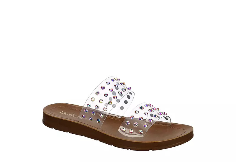 Limelight Womens Shimmer Slide Sandal - Clear | Rack Room Shoes