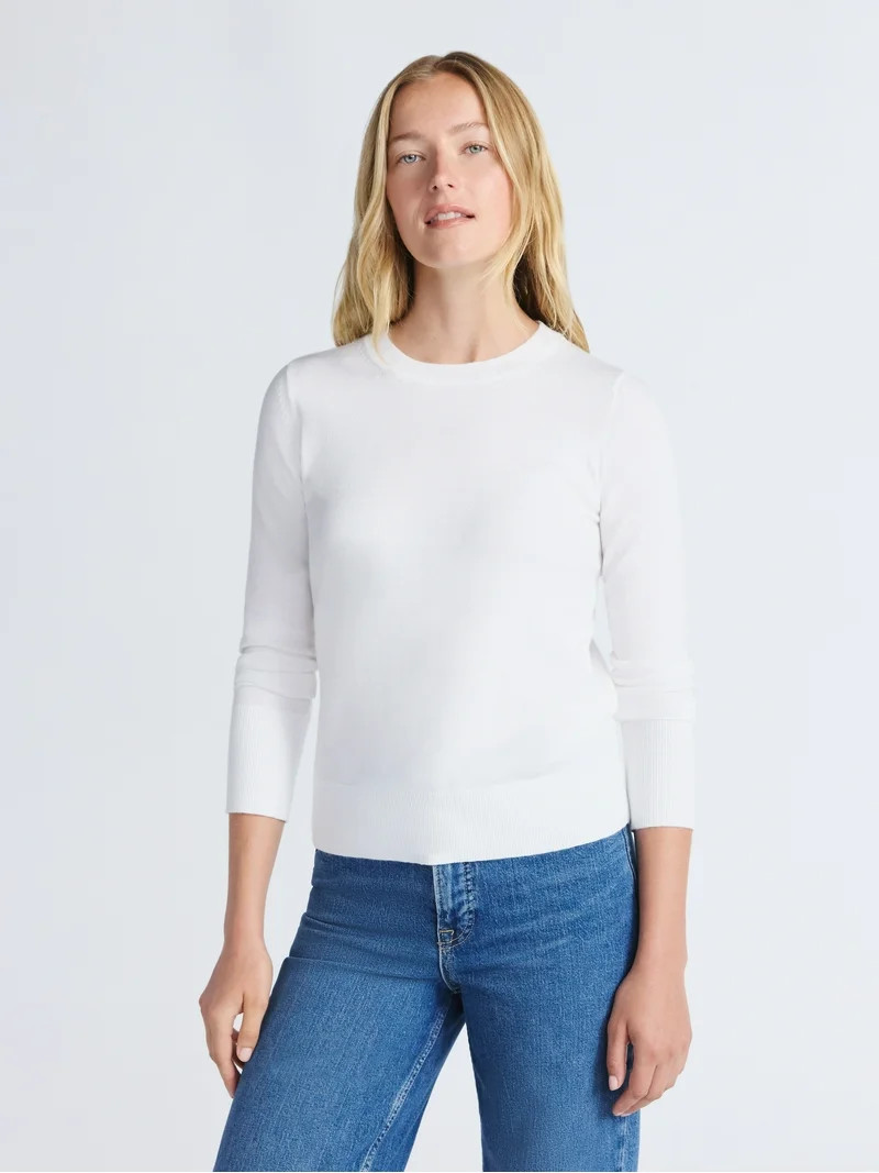 Free Assembly Women's and Women's Plus Cozy Yarn Crewneck Sweater with Long Sleeves. Lightweight,... | Walmart (US)