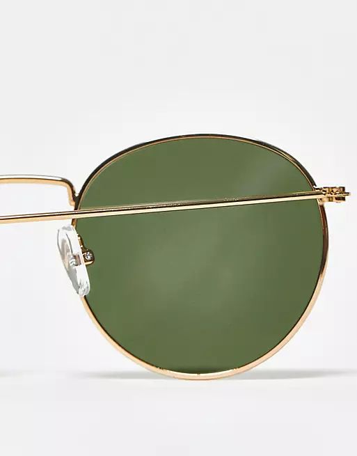 Weekday Explore round aviator sunglasses in gold | ASOS (Global)