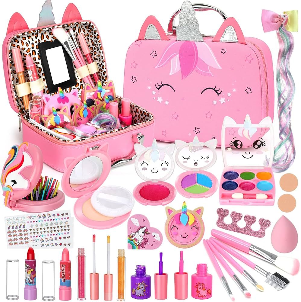 Kids Washable Makeup Girls Toys - Girls Makeup Kit for Kids Make up Set Real Makeup for Kid Littl... | Amazon (US)