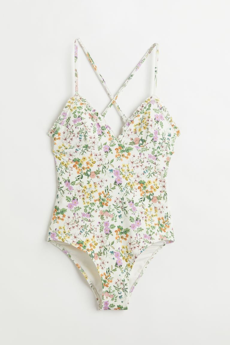 Padded-cup Swimsuit - White/floral - Ladies | H&M US | H&M (US + CA)
