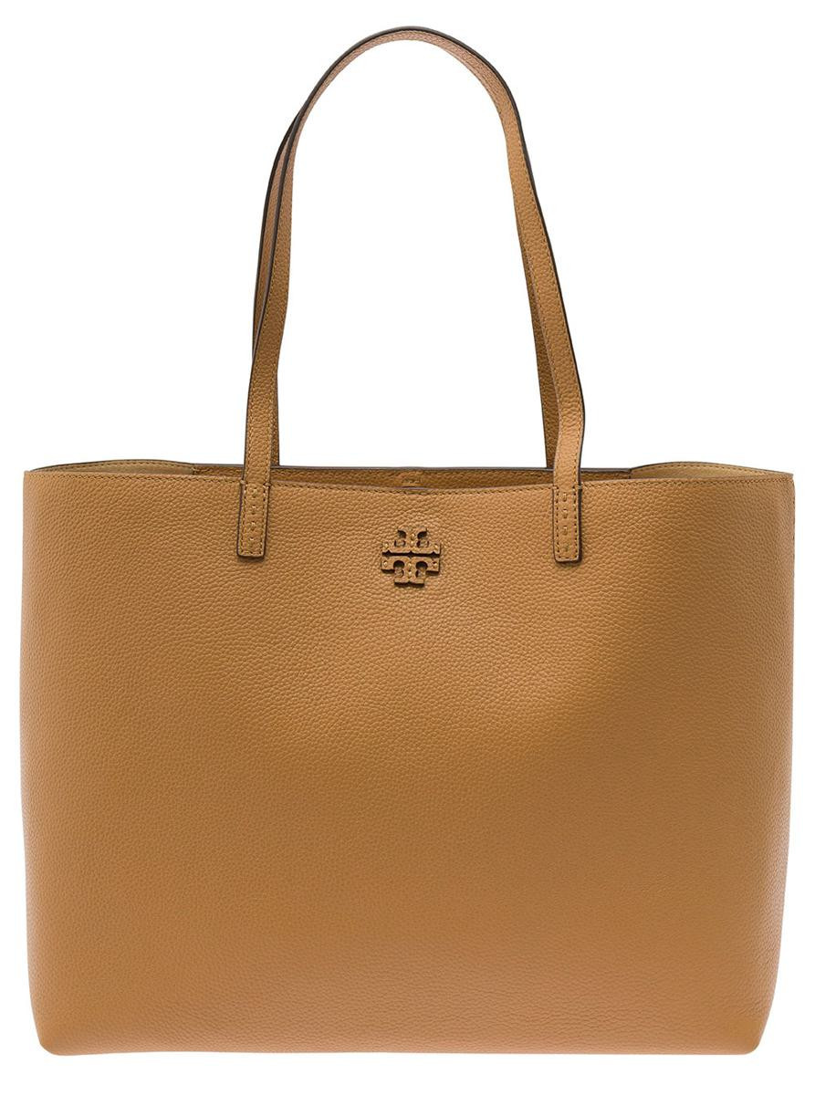 'Mcgraw' Brown Tote Bag Wit Double T Detail In Grainy Leather Woman | Baltini