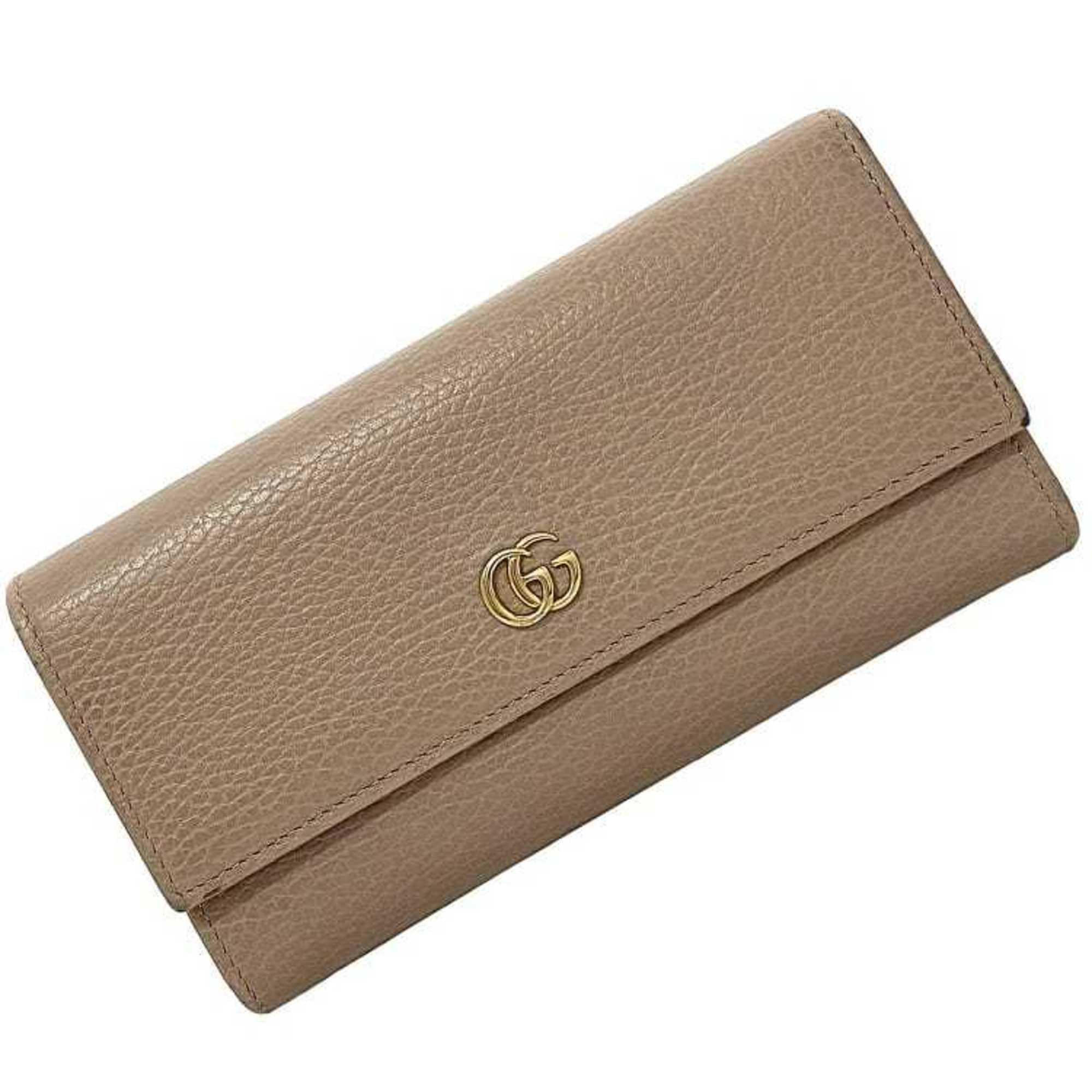 Pre-Owned Gucci Folio Long Wallet Pink Beige GG Marmont 456116 Purse Leather Metal GUCCI Petit Co... | Walmart (US)
