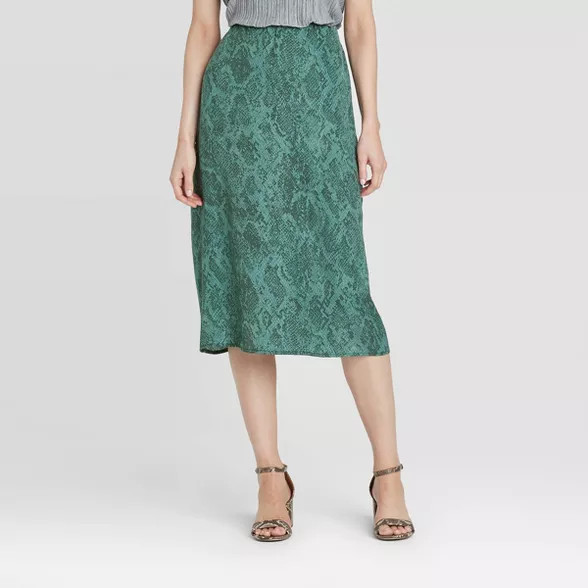 Women's Animal Print Mid-Rise Satin Slip Skirt - A New Day™ Teal | Target