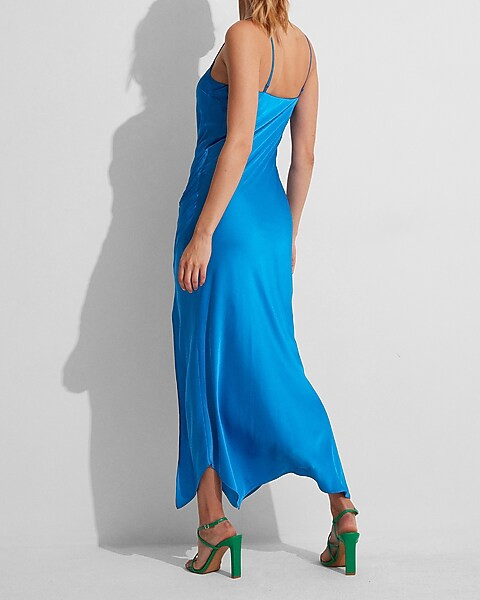 Conscious Edit Satin Cowl Neck Asymmetrical Hem Maxi Slip Dress | Express