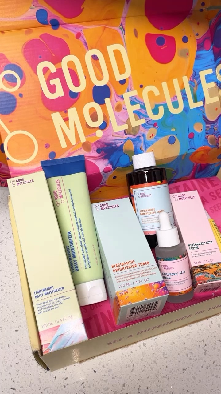 Good Molecules Skincare • lightweight daily moisturizer • niacinamide brightening toner • hyaluronic acid serum • yerba mate wake up gel

#LTKFindsUnder50 #LTKVideo #LTKBeauty